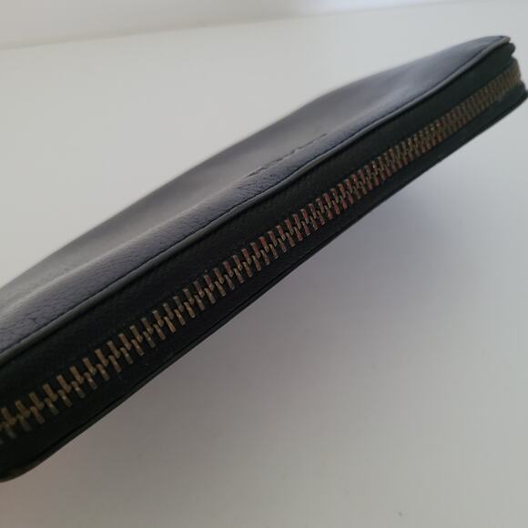 Coach Leather Wallet Solid Black Zip Around Large Clutch Classic Logo - Picture 11 of 13